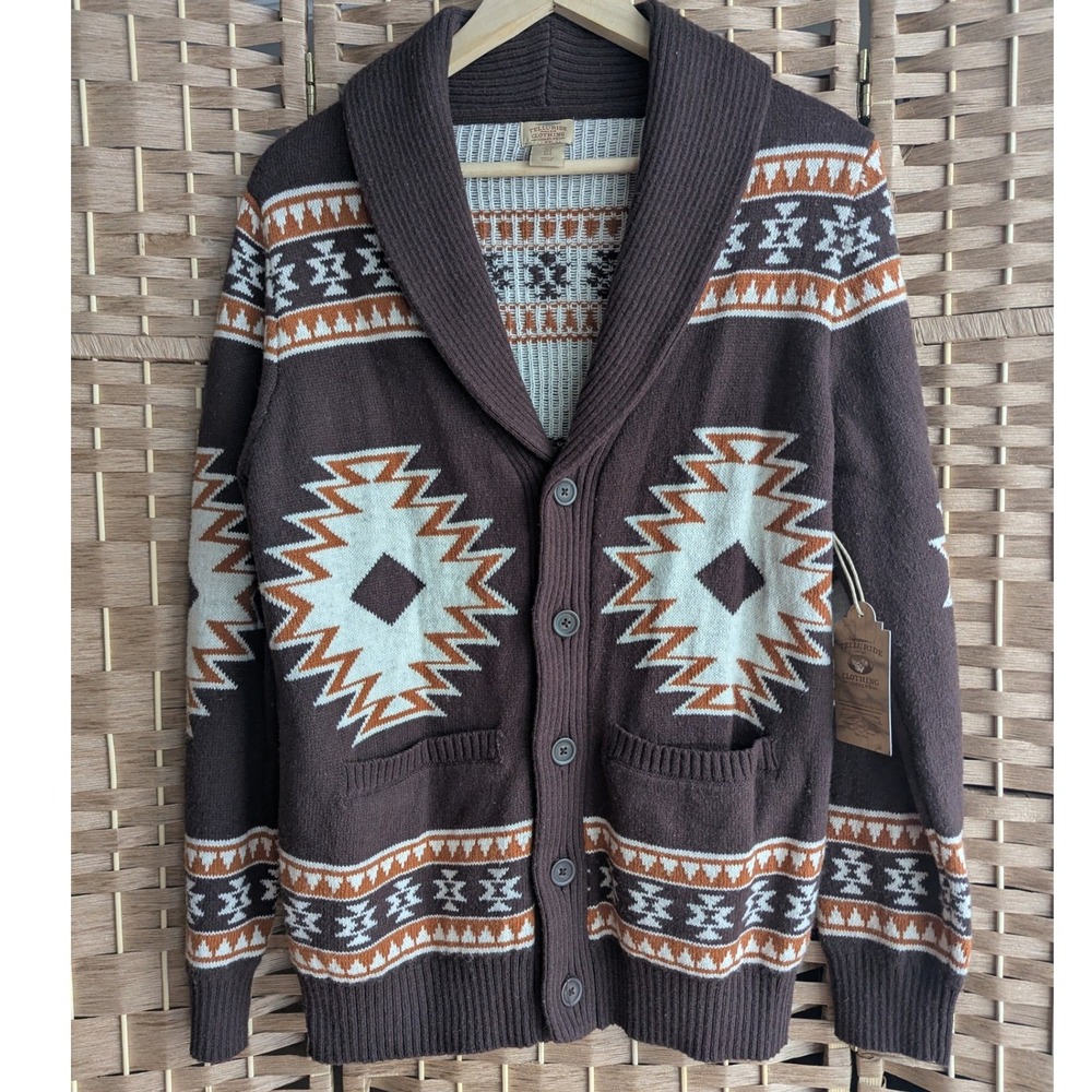 Telluride Clothing Co‎ Brown Southwestern Shawl Collar Button Up Cardigan Mens S